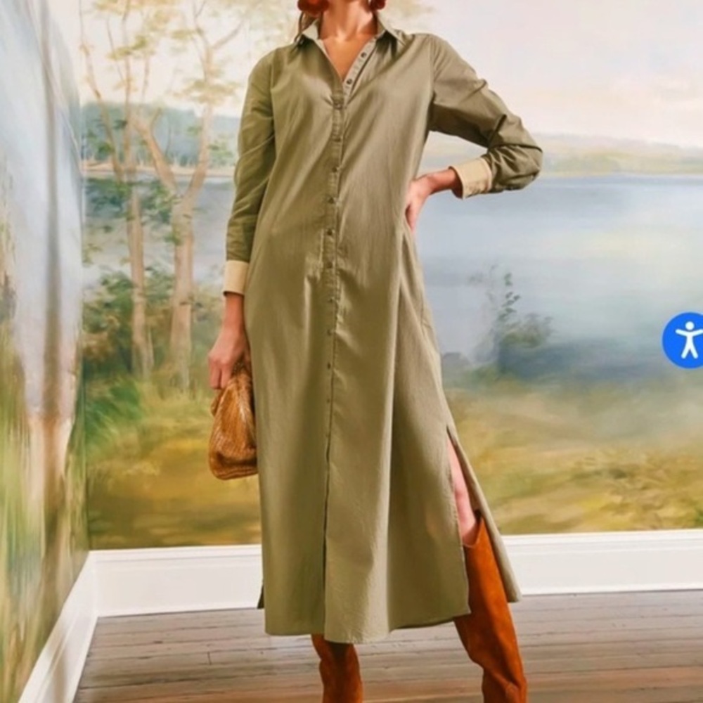 Army Green Shiver Shirt Dress Xs